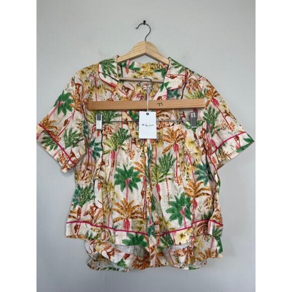 NWT The Lazy Poet Nina Linen Elastic Short Pajama Set Sleepwear Pegasus Size: L - Picture 2 of 11